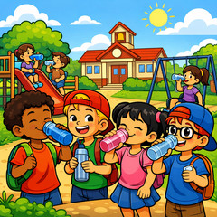 instant download ..children drinking water