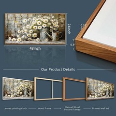 PHAOHUAXM Large Canvas Wall Art 48″L x 24″W, Retro White Flower Wooden Frame