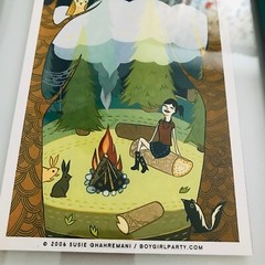 Susie Ghahremani Framed Print Girl Camping Animals Nature Green Frame 11 x 9