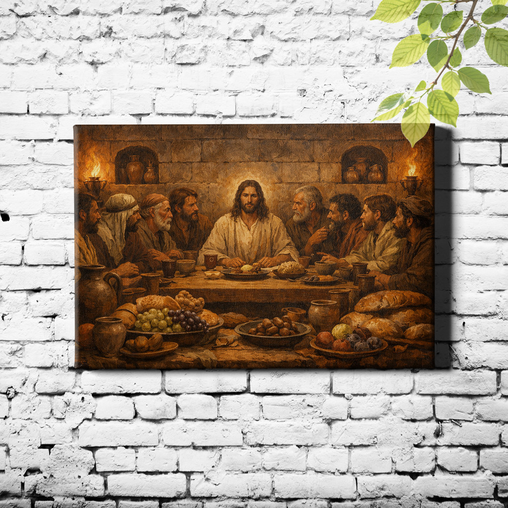 Last Supper Modern Religious Wall Art Jesus and Disciples Framed Painting