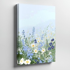 Blue And White Wildflower Meadow Canvas Wall Art Floral Nature Print Home Decor
