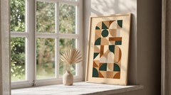 Mid Century Modern Wall Art Earthy Brown Forest Green Geometric Canvas Poster
