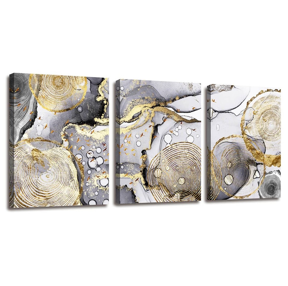Gold Abstract Wall Art 3 Pieces Modern Framed Artwork Black and White Grey Gold