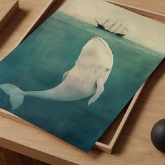 Whale and Ship Canvas Wall Art Vintage Ocean Nautical Poster Print
