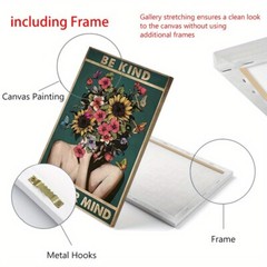 1pc Wood Frame Wall Canvas Painting Wall Plant Flower Girl Canvas Creative