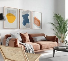3 Piece Framed Canvas Wall Art Mid Century Color Blocks Abstract Shapes Print