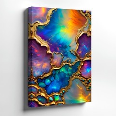 Wall Art Abstract Fluid Acrylic Painting Blue Purple Gold Iridescent Canvas Deco