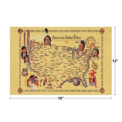 American Indian Tribes At Time Of Columbus Arrival Vintage Map Poster 18×12