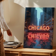 Chicago Cityscape Canvas Wall Art Urban Street Lights Sunset Print Home Decor