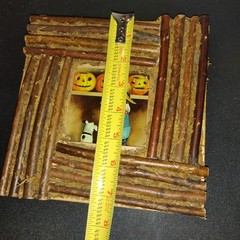 Fall Art Decor. Branch-Nature-Picture Frame. Little Boy w Dog & Pumpkins. OOAK
