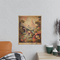 Vintage DINOSAUR BOTANICAL Wall Art, Jurassic Flower Decor, Dino Floral Print