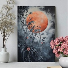 Lunar Eclipse Floral Canvas Art, Dark Academia Botanical Gothic Print