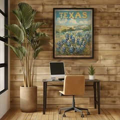 TEXAS BLUEBONNET Wall Art, Retro Botanical Home Decor, State Flower Poster Print