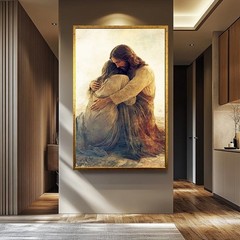 Jesus Christ Embracing Woman Canvas Wall Art Christian Spiritual Decor