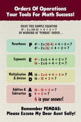 Orders Operations Math PEMDAS Algebra Educational Classroom Chart Poster 12×18