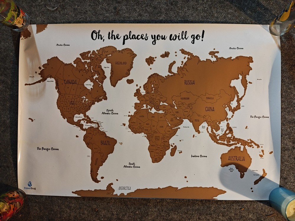 Gold Scratch off Water Color Map of the World Travel Wall Poster Large 16 x 24