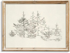 Pine Tree Vintage Wall Art Gray Prints – Classical Naturalist Tree Landscape Pri