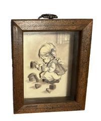 Vintage 3D Children Girl Shadow Box Framed Table Or Wall Mount wall art picture