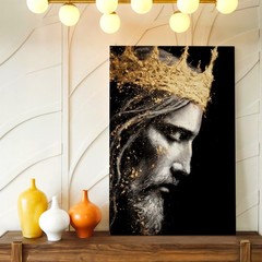 Wall Art Gold Crown King Portrait Canvas Print Black White Religious Home Decor