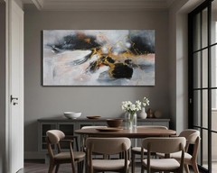 Abstract Canvas Wall Art Large Framed 48″x24″ – Black and White Gold Crackle …