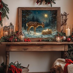 Baby Jesus and Deer Nativity Scene Canvas | Religious Christmas Wall Art