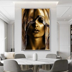 Modern Woman Under Headscarf Canvas Painting Gold Wall Art Posters and Prints