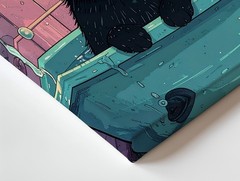 Bathtub Surprise Cat Canvas Funny Black Cat & Duck Retro Bathroom Art Some Wall