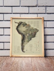 South America Relief Map, Geologica Vintage Map, Topographic Print – 2D Flat
