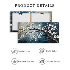 crmotu Plum Blossom Wall Art, Japanese Flower Canvas Large Artwork, Teal Blue…