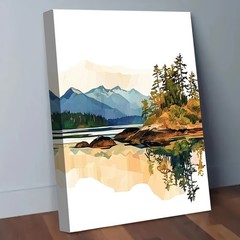 Minimal Mountain Lake Reflection Framed Canvas, Soft Neutral Nordic Landscape