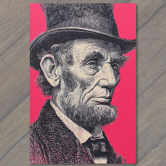 Art Print Abraham Lincoln Portrait Top Hat Red Background Historical Americana B