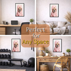 Funny Chihuahua Wall Art Framed 11×17, Dog in Pink Towel Poster, Pet Lover Gift