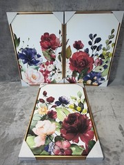 Gallery 57 Floral Garden Triptych Framed Canvas Wall Art 3 Piece Set Gold Frame