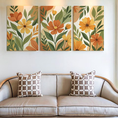 3 Pieces Floral Botanical Earth Tones Large Wall Art Set for Living Set Of 3