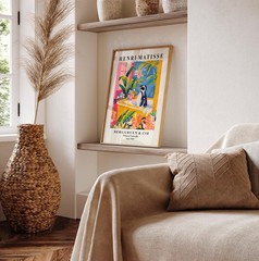 Penguin Bathtub Art Print, Matisse Style Tropical Bathroom Wall Decor Poster