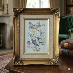 Vintage Gold Framed Wall Art Summer Bird Wall Art Vintage Botanical 8.5 X 10.5″