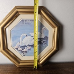 Vtg 1980s Homco Home Interiors Swan Family Print Gold Octagon Frame Wall Decor