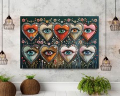 Psychedelic Heart Eye Art Canvas Print: Gothic Jewel-Toned Decor Ready to Hang