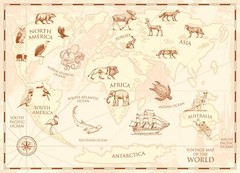 World Map Wild Animals Mountains Limited Edition Premium Poster 91x61cm