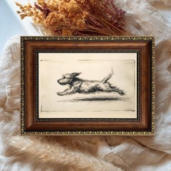 Vintage Framed Running Dog Canvas Wall Art Puppy Zoomies Wall Decor Picture D…