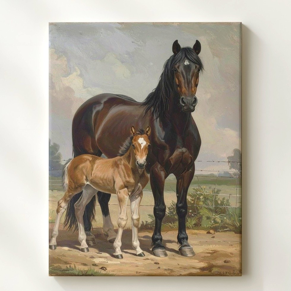 Wall Art Mother And Foal Canvasheartwarming Horse Family