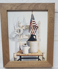Vintage Americana Grandma core flag chair crock 8×10 framed wall picture