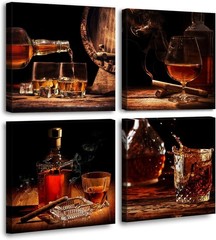 3D Effect Framed Artwork Featuring Whisky and Wine for Home Decoration