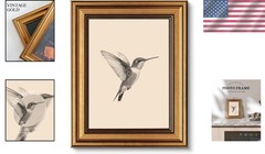 Elegant Vintage Gold Framed Canvas Hummingbird Art – 10L x 8W for Living Space