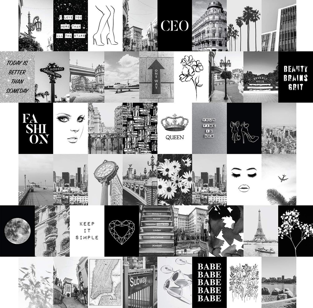 Artivo Black White Wall Collage Kit, 50 Set 4×6 inch, Bedroom Decor Teen Girls