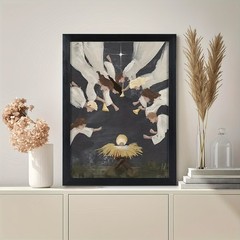 Canvas Art Framed Angels Worship Baby Jesus Vintage Religious Wall Decor