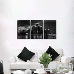 Stunning 3-Pc Framed Detroit Skyline Canvas Art in Elegant Black & White