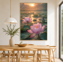 Pink Lotus Flowers at Sunrise Canvas Wall Art – Serene Nature Decor, Custom