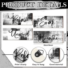 Luxurious Rustic Black & White Wall Art for Bathroom, Living Room – Set of 4