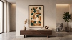 Mid Century Modern Wall Art Earthy Brown Forest Green Geometric Canvas Poster